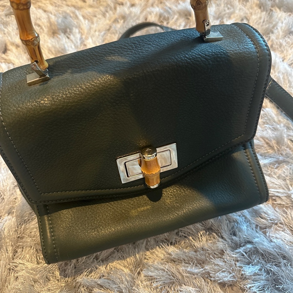 Kate Spade Elegant Green Leather Bag with Bamboo Handles